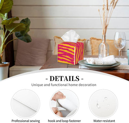 Neon Pink and Yellow Tiger Stripe Pattern Tissue Box Cover Square Pu Leather Waterproof Tissue Box Holder for Car Bathroom Bedroom Office Tabletop Decor