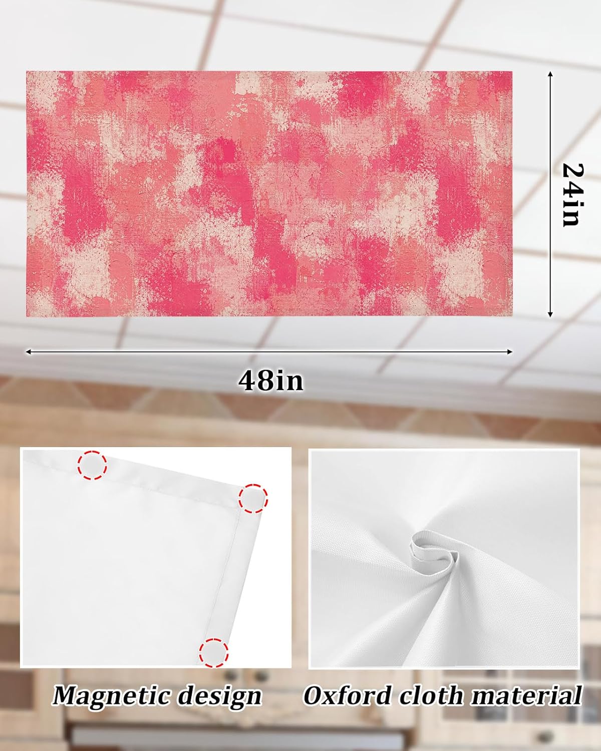 Magnetic Light Cover for Classroom Drop Ceiling, 2 Pack 4x2 Ft Pink Splatters Fluorescent Light Covers for Office Home Ceiling Light Pink Rose Petals Lampshade
