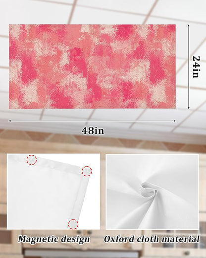Magnetic Light Cover for Classroom Drop Ceiling, 2 Pack 4x2 Ft Pink Splatters Fluorescent Light Covers for Office Home Ceiling Light Pink Rose Petals Lampshade