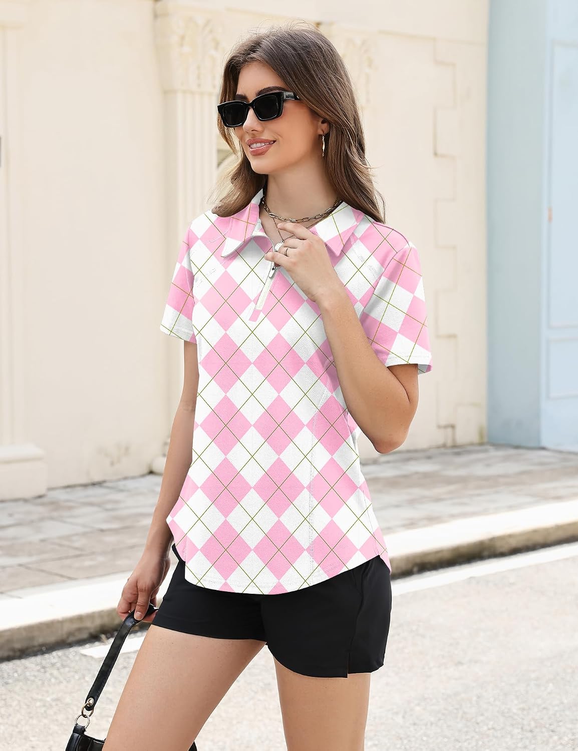 LUYAA Womens Golf Shirt Summer 1/4 Zip up Polo Shirts for Women Short Sleeve Moisture Wicking Gym Workout Tops