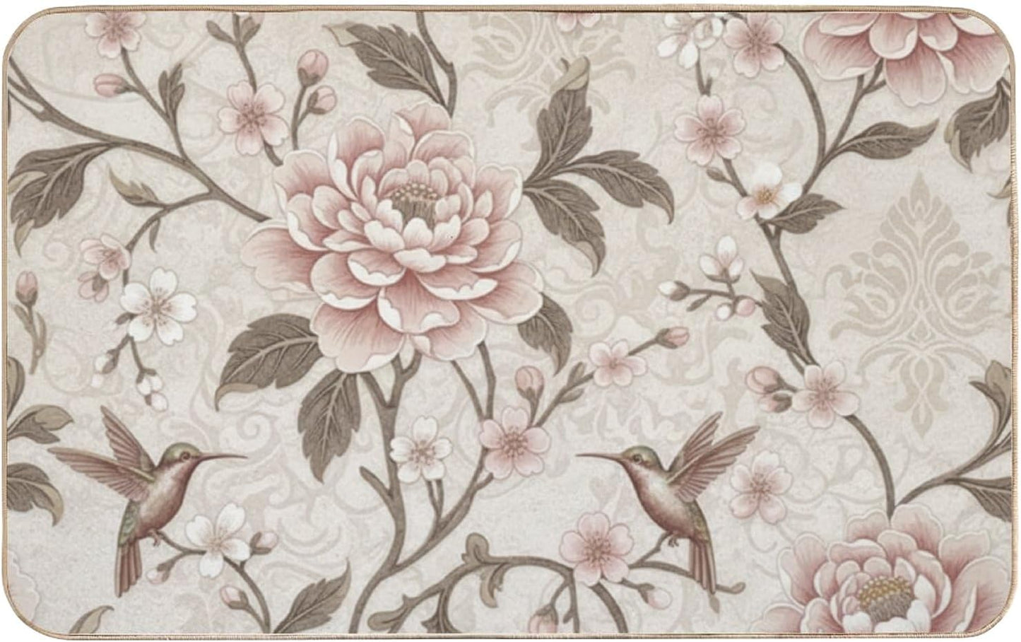 Flannel Quick Dry Bath Mat 16 × 24 Inch, Soft Pink Peony No Slip Mudroom Rug Water Absorbing Shower Decor Washable Rugs Machine Washable Bath Mats for Bathroom Floor