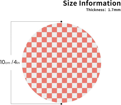 Pink and White Checker Pattern Drinks Coasters Set of 4 Leather Drink Coasters for Tabletop Protection Heat Resistant Bar Cup Mat Pad
