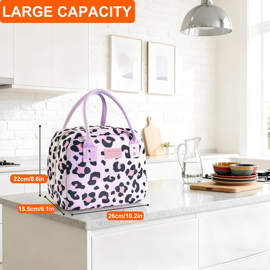 Mziart Insulated Lunch Bag Cute Lunch Box for Women Men, Reusable Leakproof Meal Prep Lunchbox Tote Portable Bento Cooler Bag for Work Picnic Travel Beach (Pink Leopard)