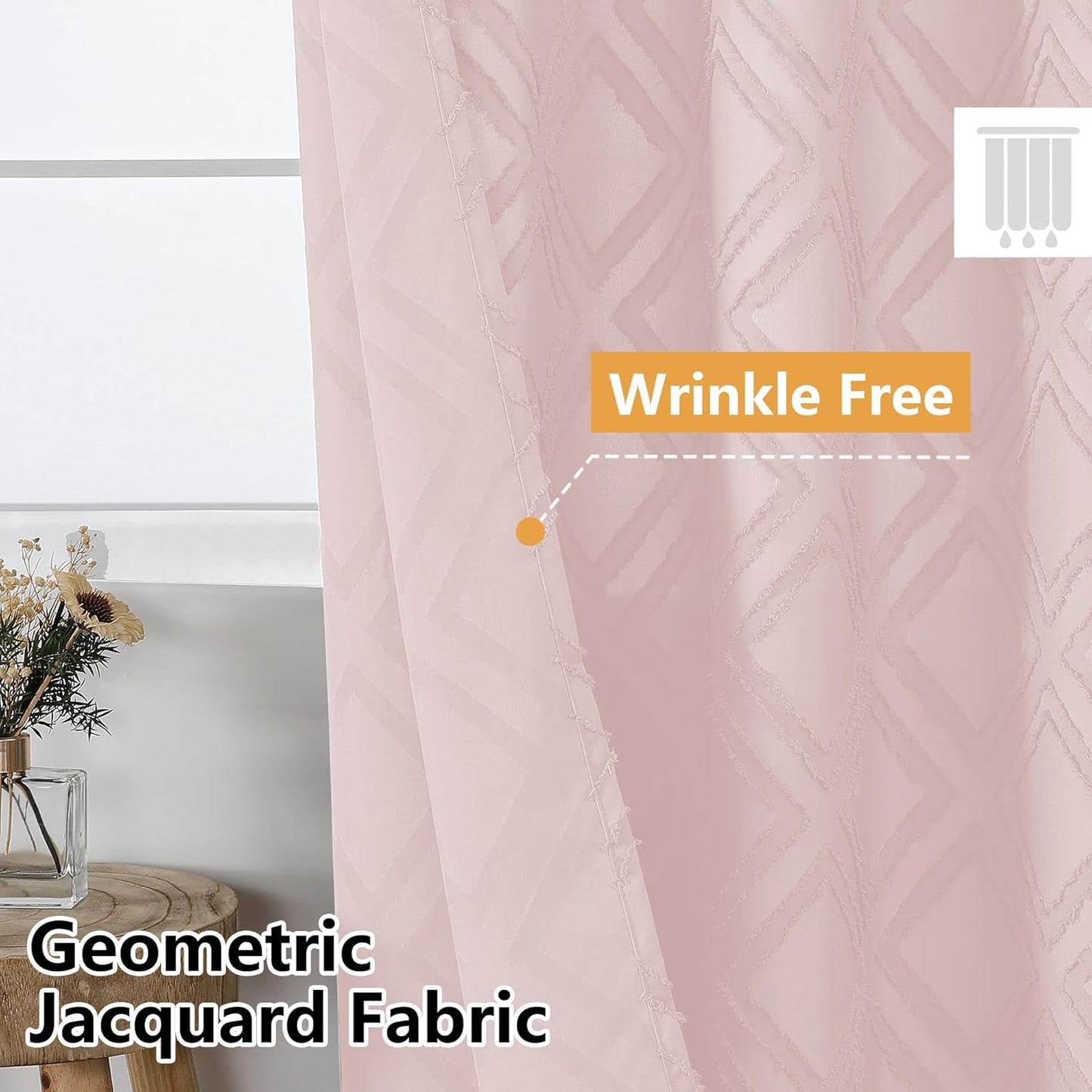 OWENIE Blush Shower Curtain, Jacquard Clip Fabric Boho Shower Curtains for Bathroom, Geometric Lightweight Fabric Bathroom Shower Curtain, Elegant Modern Luxury Hotel Style Design, 72" W x 84" L