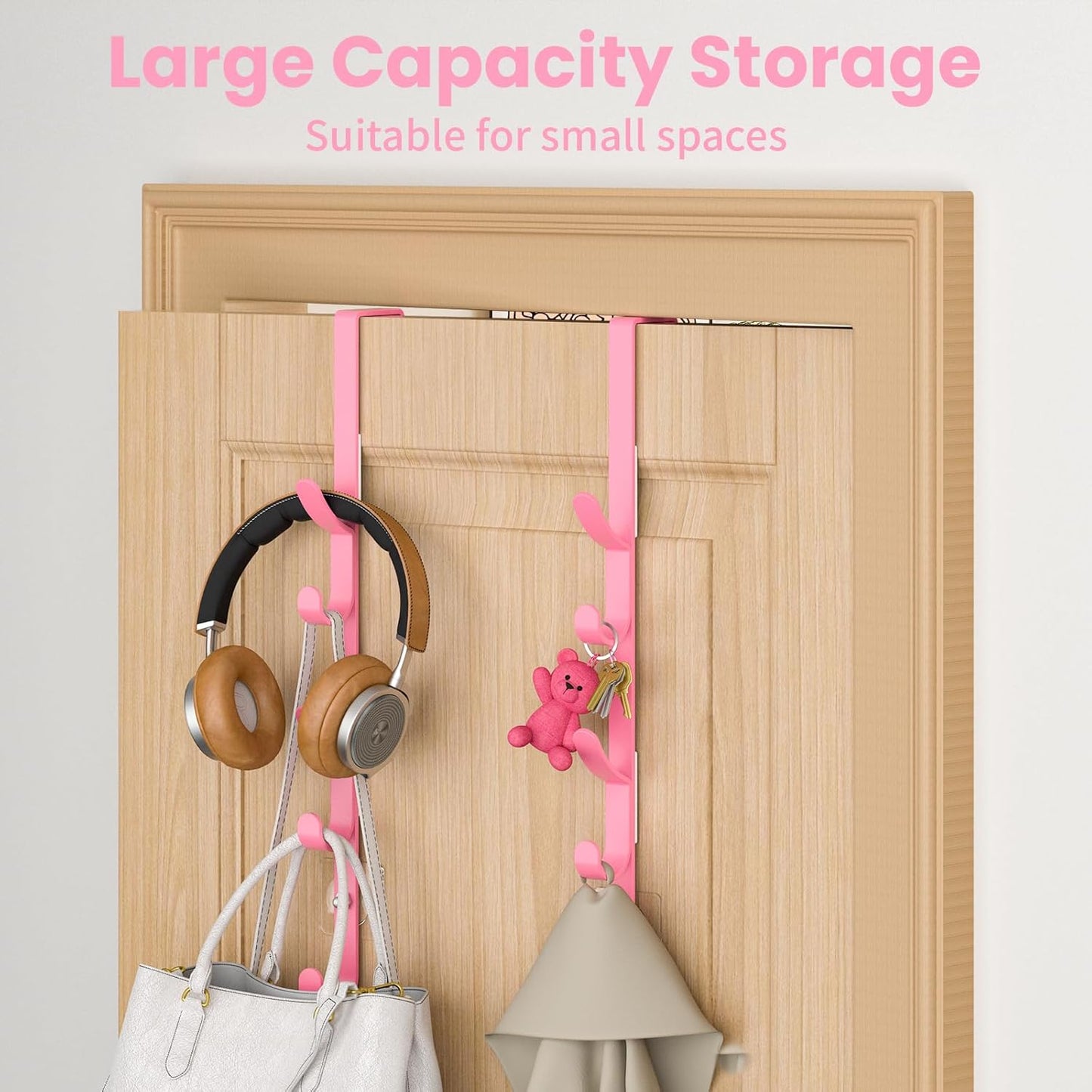 Kaiferty Over The Door Hooks, Metal Door Hooks for Hanging, Over The Door Purse Organizer for Door Coat Hanger, Back of Shower for Hanging Towel Rack Clothes, Hat, Bathroom, Closet (Pink-2Packs)