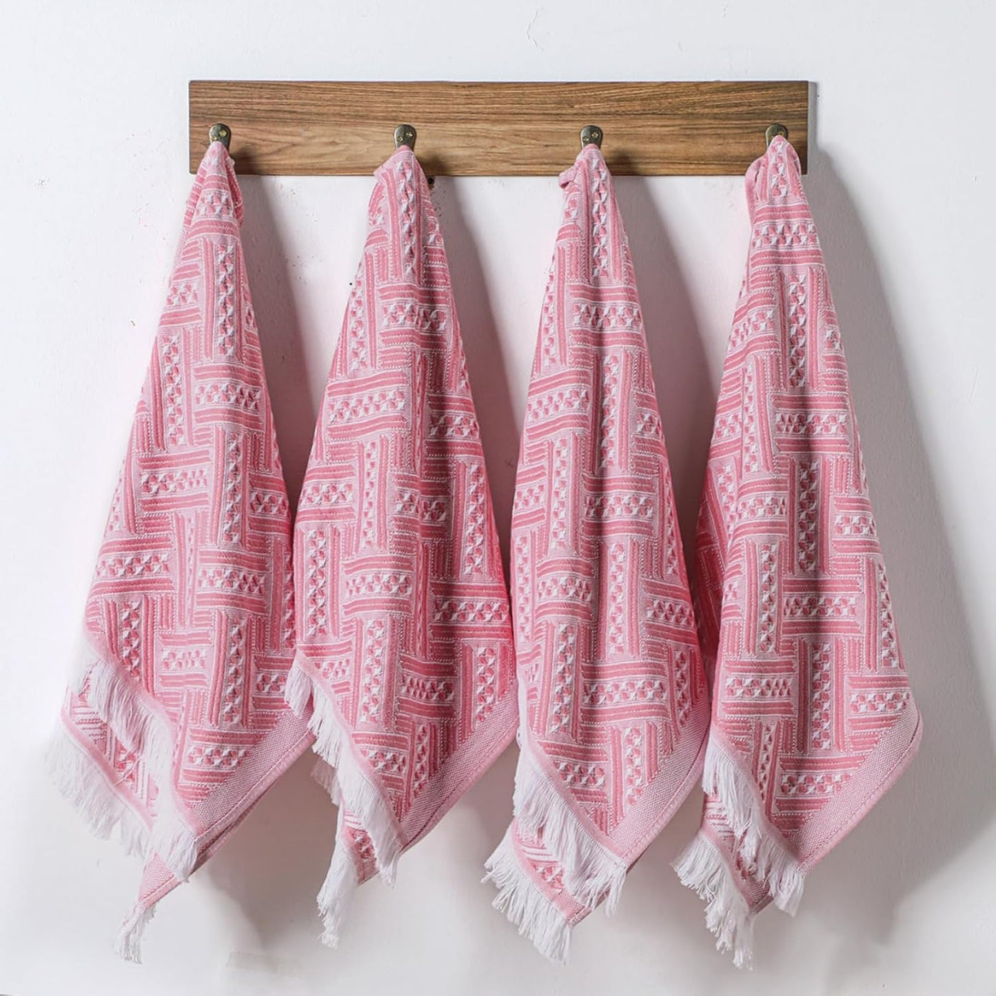 HunnmingRe 4 Pack Boho Hand Towel for Bathroom Kitchen 14x30 Inch 100% Turkish Cotton Summer Boho Decorative Towel Waffle Farmhouse Bathroom Decor Absorbent Soft Guest Gift(Pink,White)