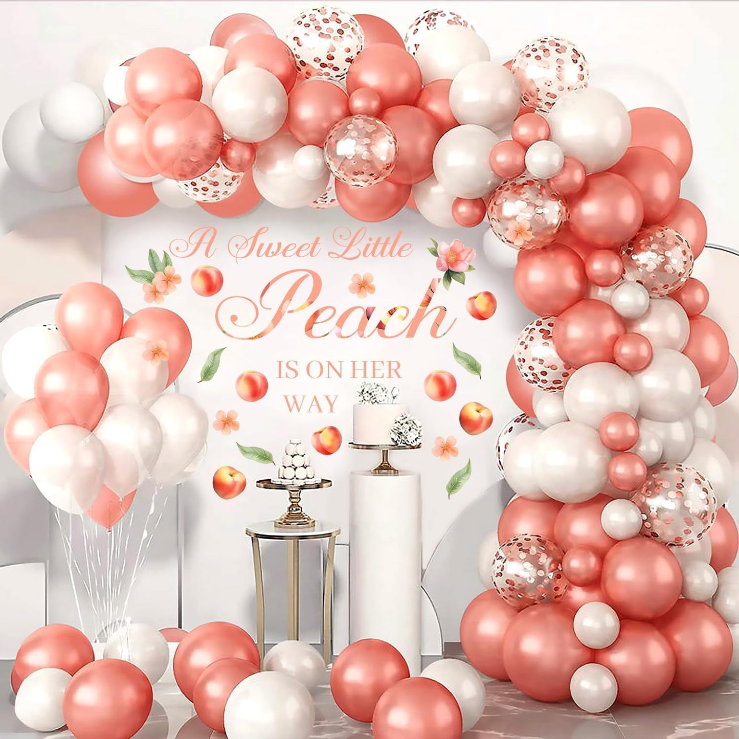 Usumz Peach Baby Shower Decal 'A Sweet Little Peach Is on Her Way' Wall Decal Pink Orange Contemporary Letter Print Plastic Indoor