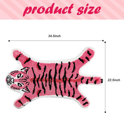 Cute Tiger Shaped Bath Mat for Bathroom, Pink Cartoon Tiger Bathroom Rugs and Mat Non-Slip Animal Shower Rug Carpet Playmat Absorbent Bathtub Rug