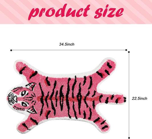 Cute Tiger Shaped Bath Mat for Bathroom, Pink Cartoon Tiger Bathroom Rugs and Mat Non-Slip Animal Shower Rug Carpet Playmat Absorbent Bathtub Rug
