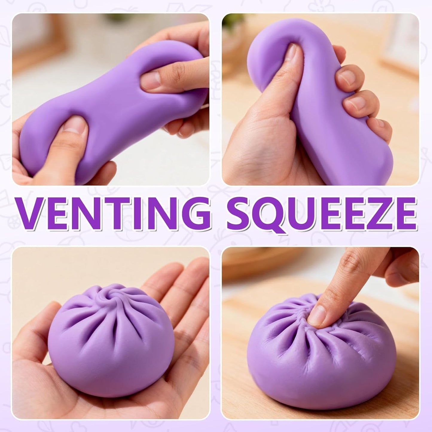 Dumpling Squishy, Mystery Squishy Dumpling Box, Soft Squeeze Dough Ball for Stress Relief, Stretchy Bun with Mini Food Steamer Desk Fidget Toy for Adults Office Home (Pink)