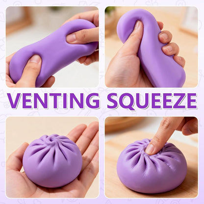 Dumpling Squishy, Mystery Squishy Dumpling Box, Soft Squeeze Dough Ball for Stress Relief, Stretchy Bun with Mini Food Steamer Desk Fidget Toy for Adults Office Home (Pink)