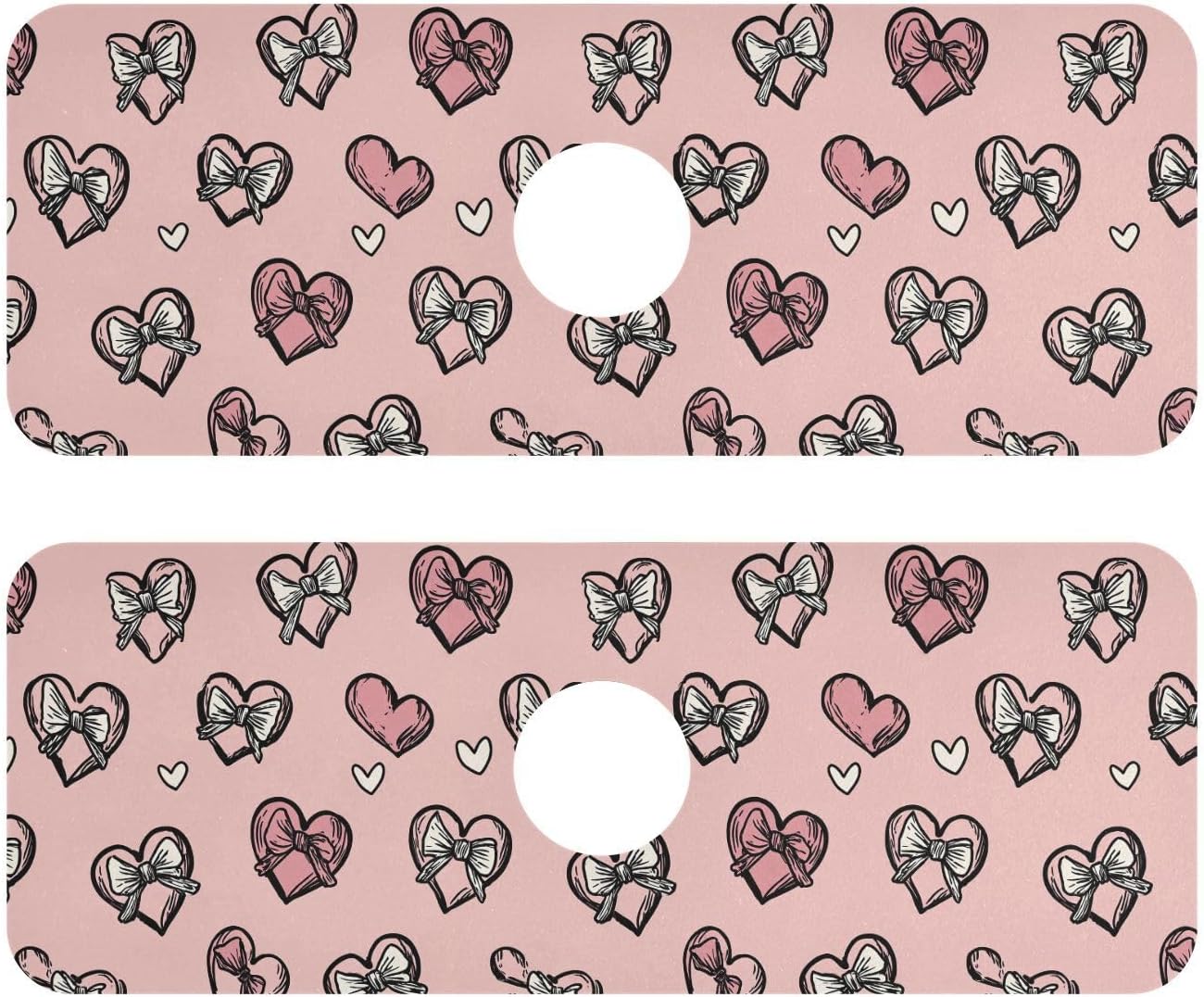 Light Pink Heart Bows Valentine Day Faucet Drying mat Silicone Kitchen Faucet Mat Sink Splash Guard Drip Catcher Dish Soap Sponge Holder for Guard Bathroom Farmhouse S