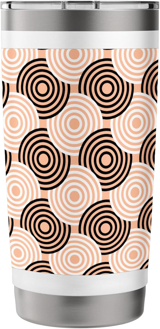 Peach Beige Black Circle Ring Dot Art Deco Pattern Stainless Steel Insulated Tumbler