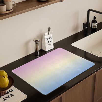 Blue Light Pink Gradient Dish Drying Mat for Kitchen Counter Absorbent Coffee Bar Mat for Countertops Easy to Clean Kitchen Drying Mats for Sink Dishes Pans Rack Utensils, 23.6"x19.7"