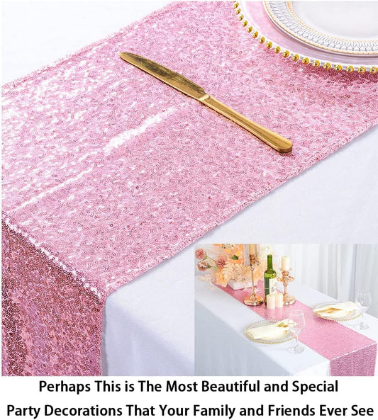 ShinyBeauty 12x108-Inch Sequin Table Runner Pink Gold 1 Piece