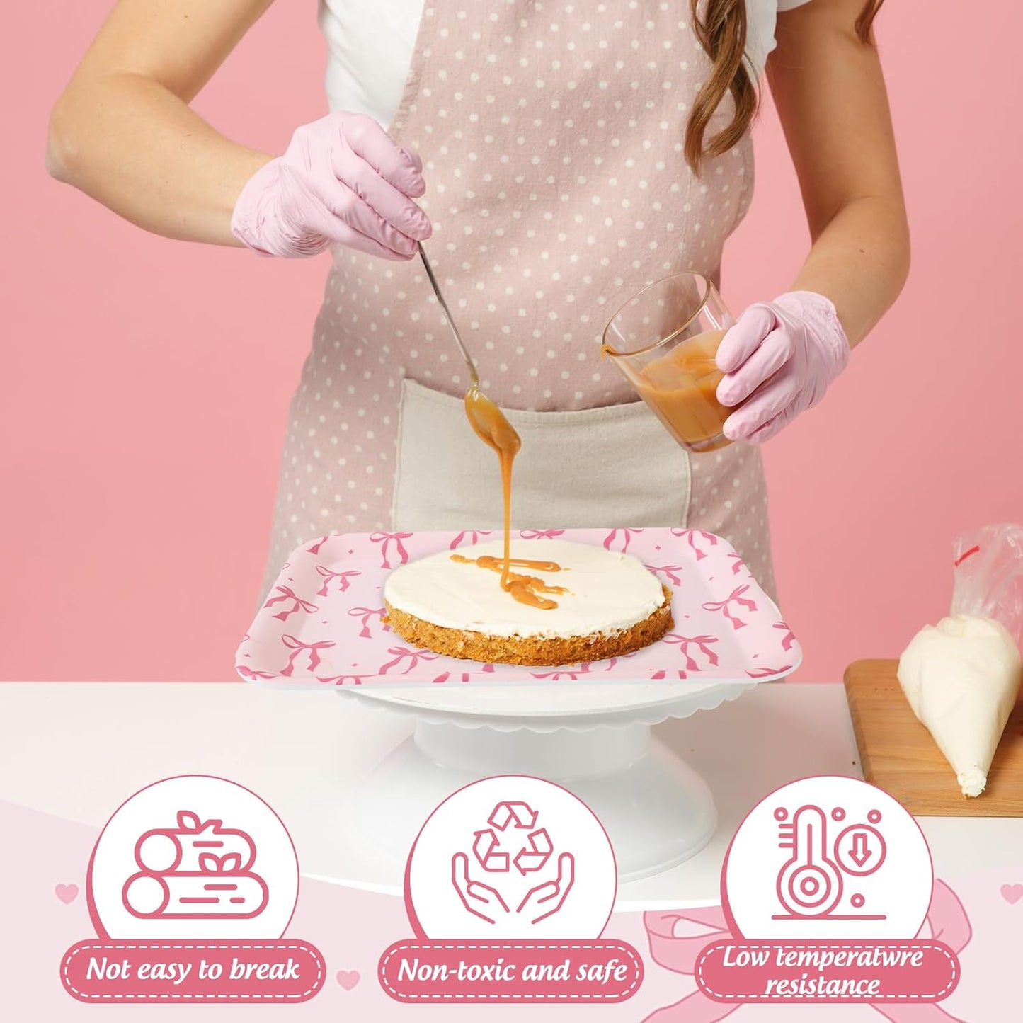 FYSUIMU 3Pcs Pink Bow Serving Tray Cute Bowknot Melamine Charcuterie Board Cheese Appetizer Board Snack Serving Platter for Home Bachelorette Party Food Supplies
