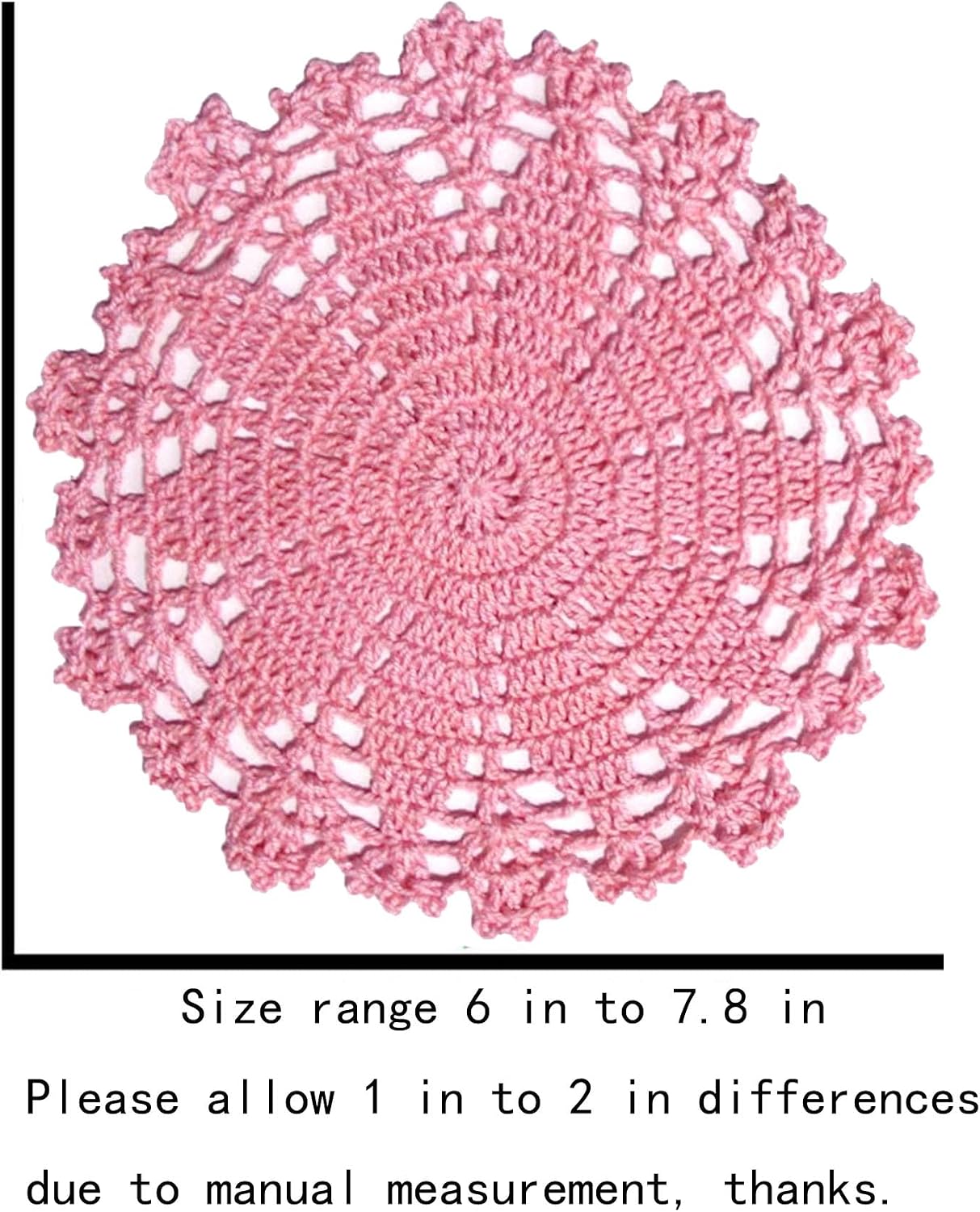 Anniversary Mother's Day 2 PCS 6" to 7.8" Lace Doilies Handmade Round Crochet Daisy Flower Coasters Table Placemats Vase Pads Mats (Pink)