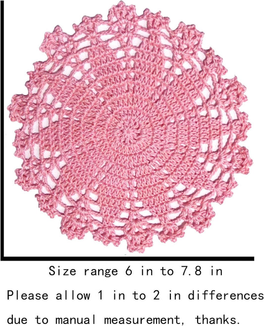Anniversary Mother's Day 2 PCS 6" to 7.8" Lace Doilies Handmade Round Crochet Daisy Flower Coasters Table Placemats Vase Pads Mats (Pink)