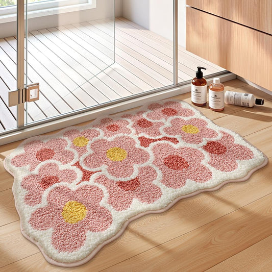 Flower Bath Mat,Pink Flower Bathroom Rugs,32" x 20" Cute Bath Mats,Ultra Soft, Absorbent Non Slip TPR, Machine Washable Spring Bathroom Mat for Bathroom Door(Pink Dream Garden, 32" x 20")