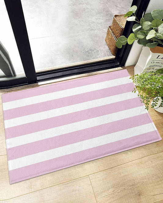 YOKOU Bathroom Rug Bath Mat,Modern Striped Lines Absorbent Non Slip Soft Microfiber Shaggy Plush Bath Rugs for Shower,Pink and White 16"x24"