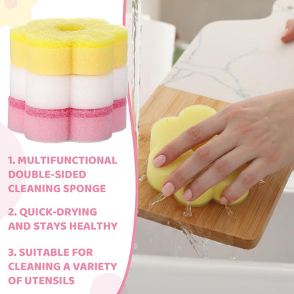 Tioncy 12 Pack Pink Flowers Sponges Bulk Spring Kitchen Decor Dual Sided Scrubber Sponges Dishwashing Kitchen Cleaning Accessories for Household Supplies