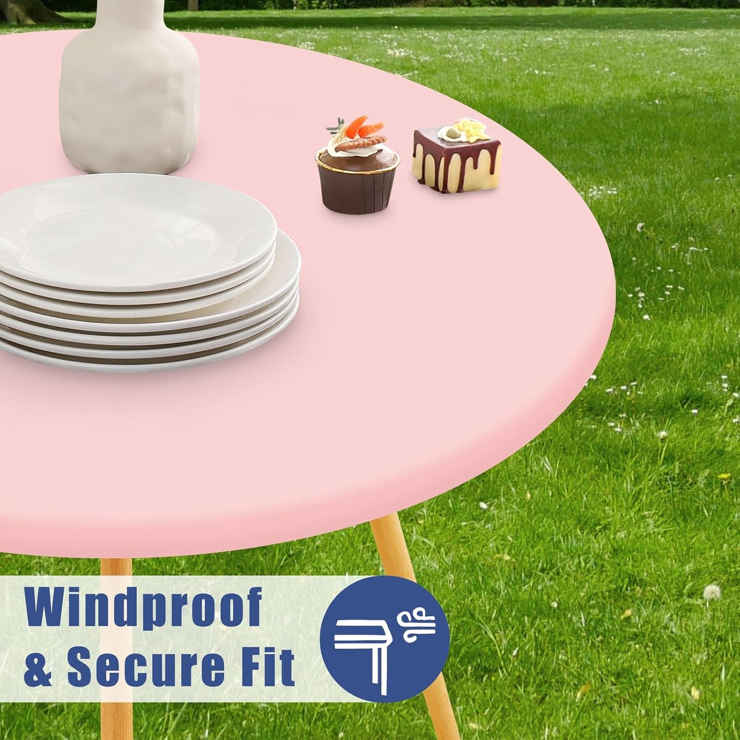 Moosfor Round Spandex Tablecloth 2 Pack, Elastic Fitted Waterproof Tablecloths for 45"-56" Tables, Stretch Washable Picnic Table Cover for Camping, Dining, Indoor and Outdoor, Pink