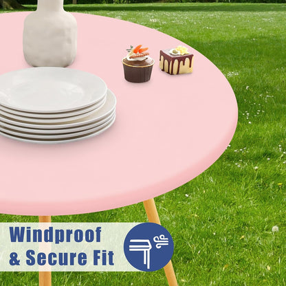 Moosfor Round Spandex Tablecloth 2 Pack, Elastic Fitted Waterproof Tablecloths for 45"-56" Tables, Stretch Washable Picnic Table Cover for Camping, Dining, Indoor and Outdoor, Pink