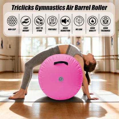 SUDOO Inflatable Air Roller Gymnastics Barrel Mat Tumbling Barrel Equipment for Backhandspring Training Roller for Cheerleading, Yoga, Dance, Home & Gym Use No Pump