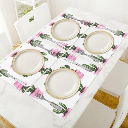 Placemats Set of 4 Heat Resistant Table Placemats Set Washable Easy Clean Placemat Durable Non-Slip Dining Table Mats Set Peach Pot Pattern Kitchen Place Mats for Dining Indoor Outdoor
