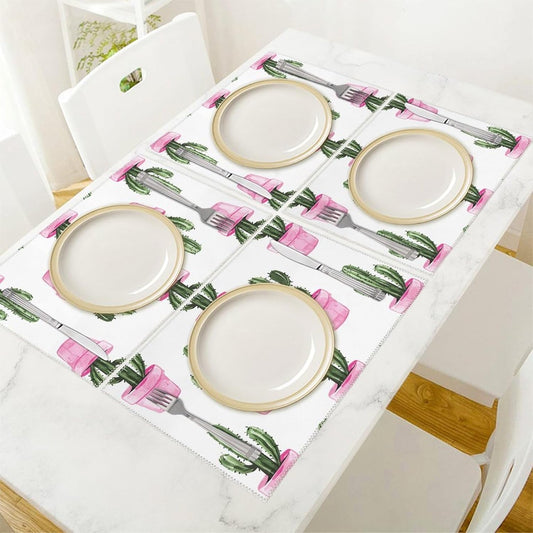 Placemats Set of 4 Heat Resistant Table Placemats Set Washable Easy Clean Placemat Durable Non-Slip Dining Table Mats Set Peach Pot Pattern Kitchen Place Mats for Dining Indoor Outdoor
