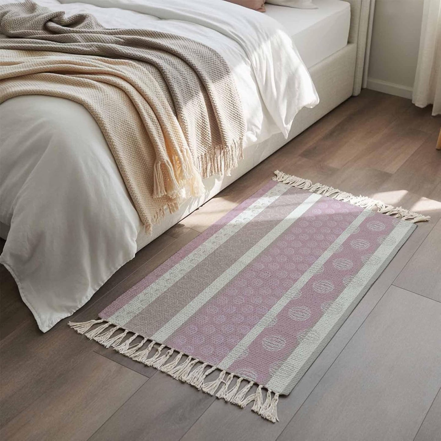 Farm Fruit Runner Rug 2x3 ft Strawberries Peach Watermelon Lemon Pink Striped Washable Hallway Rugs with Tassel, Non Slip Kitchen Runner Carpet for Living Room Bedroom Entryway