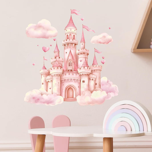 Pink Princess Castle Wall Decals Removable Fairy Tale Vinyl Stickers for Nursery Girls Bedroom and Playroom Decor Peel and Stick Cartoon Wall Art