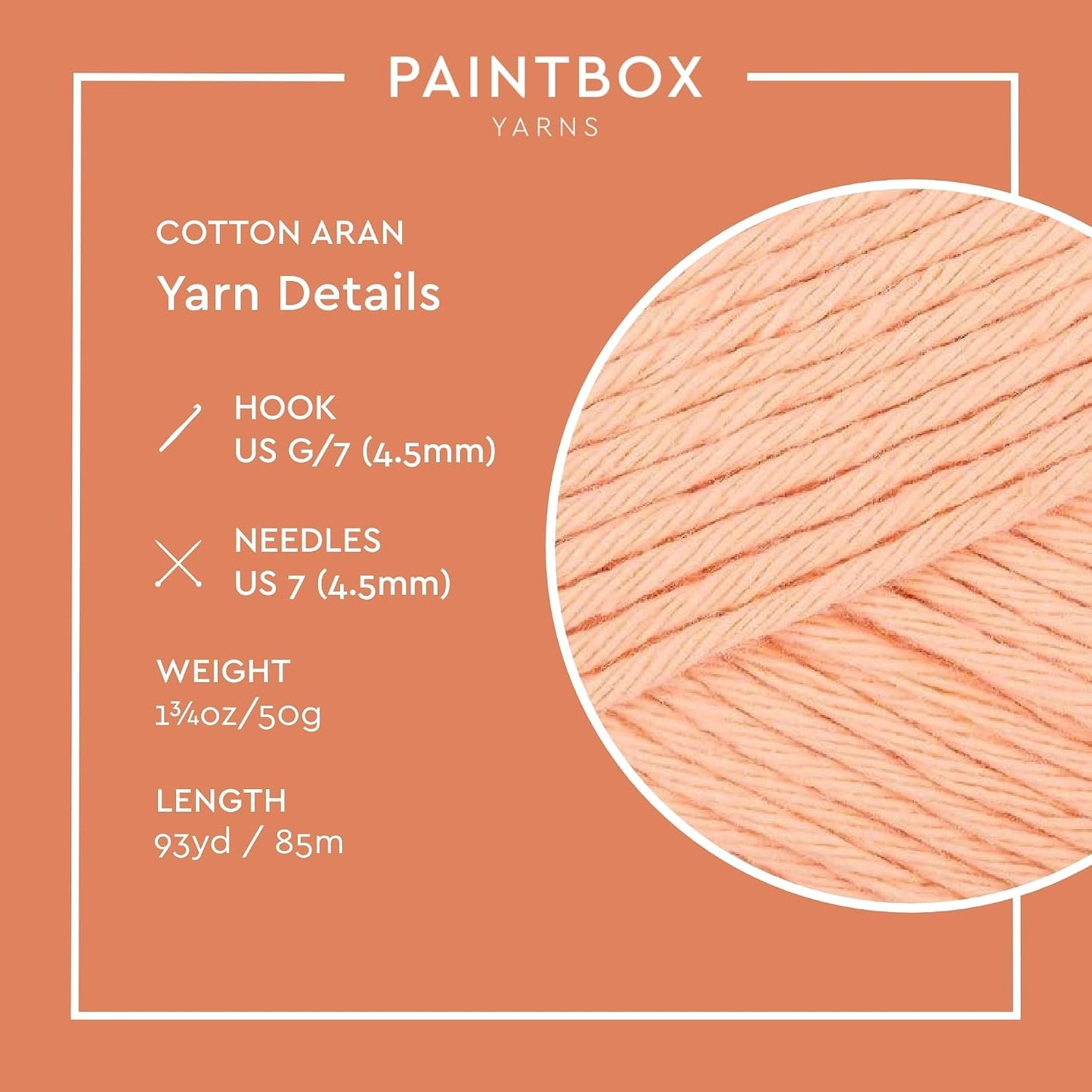 Paintbox Yarns 100% Cotton Aran Yarn 1.76oz (50g), 93 Yards (85m) - Peach Orange Worsted Wool for Crochet, Knitting - Soft, Lightweight for Sweater, Clothes
