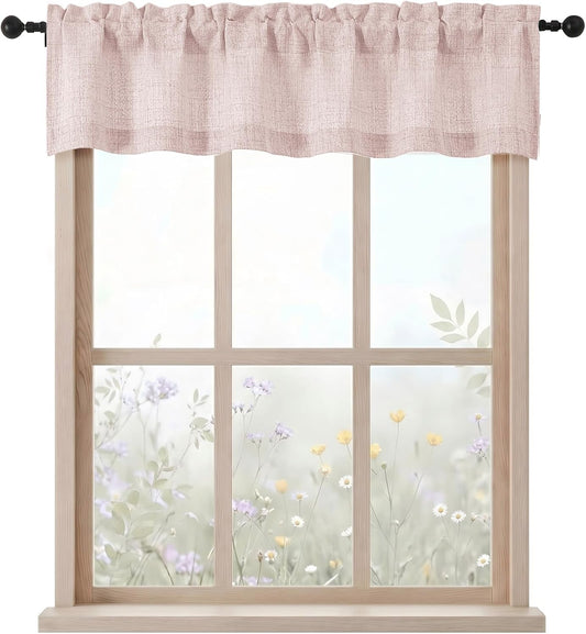 Blush Pink Valance for Windows - Thick Textured Fabric Light Filtering Small Window Valance Kitchen Curtain, Dual Rod Pocket Short Curtain for Cafe Basement Bathroom, 1 Panel, 52Wx12L Inches