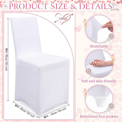 Moukeren 24 Pcs Folding Chair Cover Set with 12 White Spandex Stretch Slipcovers 12 Bows Chair Sashes Washable Chairs Protectors for Wedding Party Banquet Anniversary Events Dining Decor(Pink)