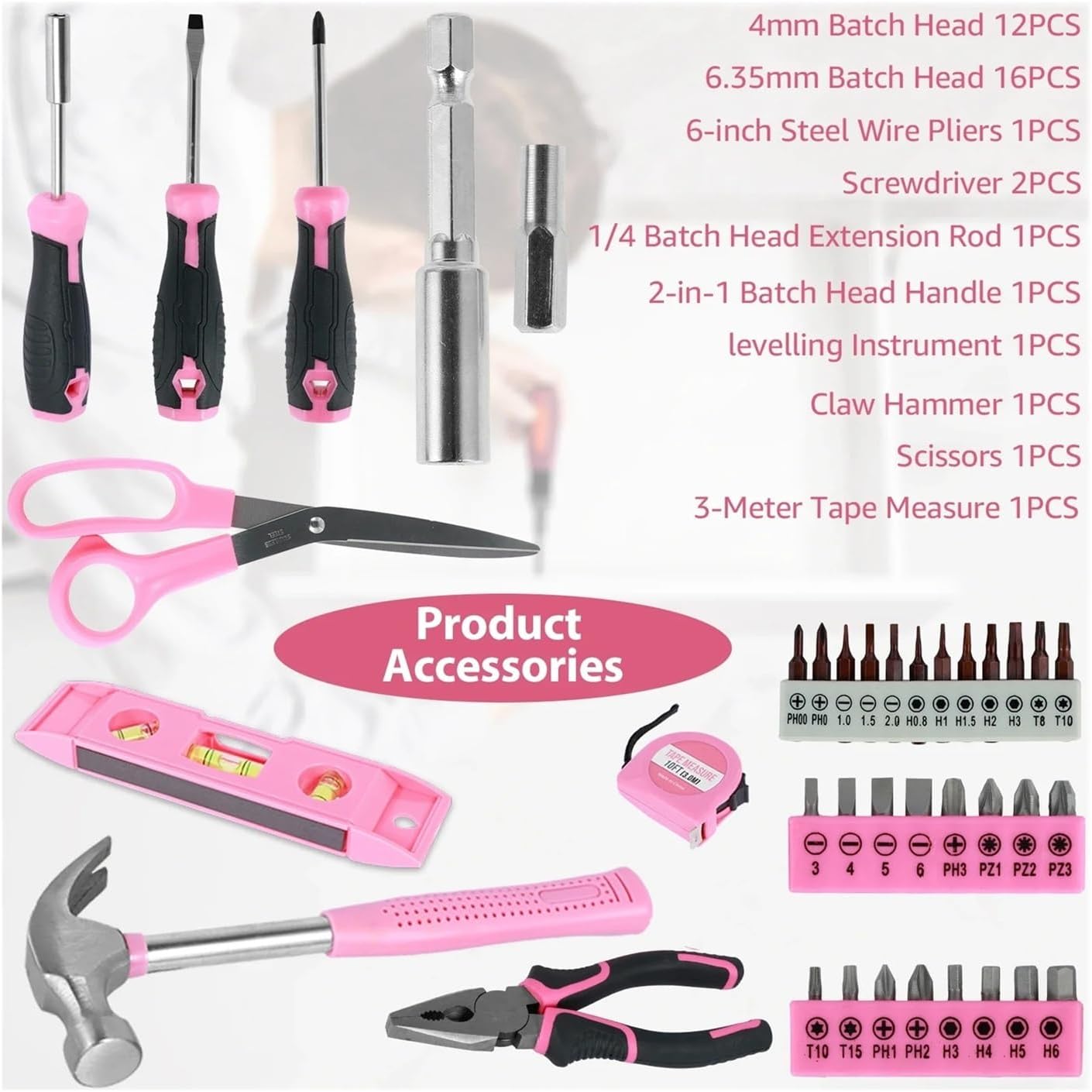 Household Repair Tool Kit Multipurpose Pink Home Hand Tool Set With Storage Case Dur Able Hammer And Screwdriver Set