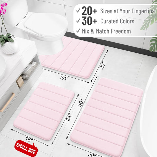 OLANLY Memory Foam Bath Mat 30x20, Super Soft Absorbent Bathroom Rugs, Quick Dry, Machine Washable Shower Floor Rugs, Bathmat Carpet, Bathroom Home Decor Accessories, Pink