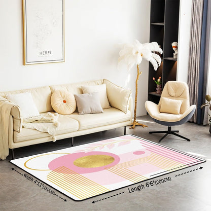 Erosebridal Pink and White Abstract Boho Area Rug 4'11" x 3'3" Minimalist Aesthetic Neutral Carpet Mid Century Modern Indoor Floor Mat Botanical Leaves Geometric Decorative Washable Rug