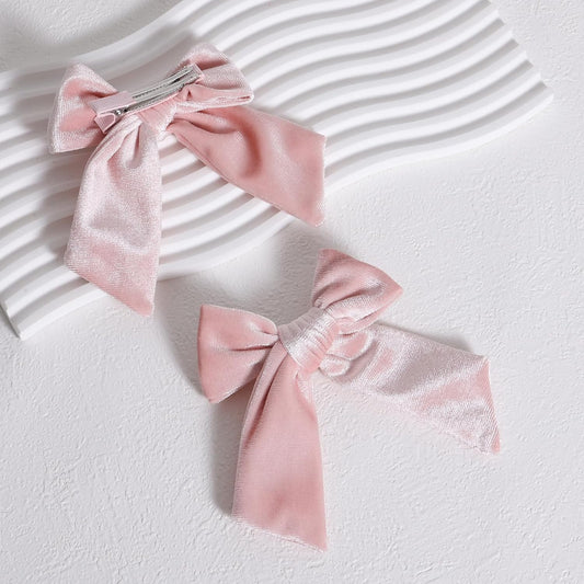 2pc Light Pink Hair Bows 4" Soft Velvet Ribbon Bowknot Alligator Clip for Teen Toddler Baby Girls Kids Women Birthday Tutu Dress Ponytail Decor Accessory Valentines Gift