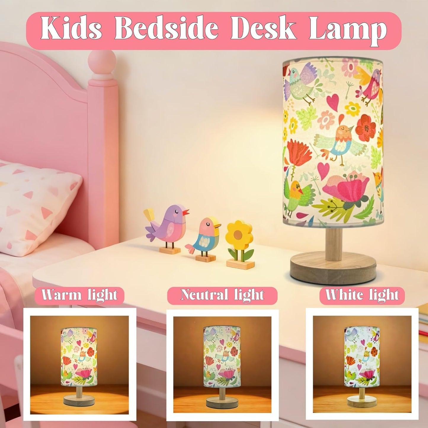 Flower Night Light for Girls - 3-Way Dimmable Boho Pink Floral Lamp for Nursery, Toddler Room, or Big Girl Bedroom, Whimsical Bedtime Reading Light, Gifts for Girls