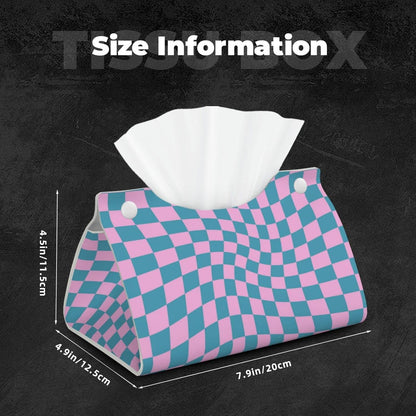Blue Pink Checkered Warped Checkerboard Tissue Box Cover Rectangle PU Leather Tissue Box Holder Home Office Car Decor