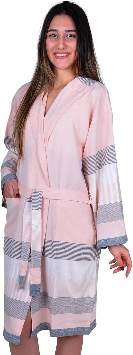 ATANI 100% Turkish Cotton Bathrobe S-XXL for Women & Men – Peshtemal Style Soft Cozy Lounge Robe, Absorbent & Lightweight