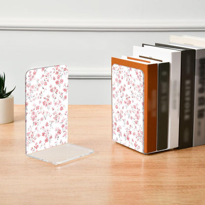 Light Pink Small Floral 3 Bookends Book Ends for Shelves Heavy Books Stopper Decorative Acrylic Non-Slip 1 Pair