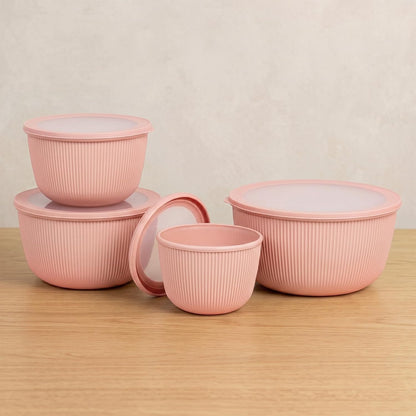 BoxedHome Mixing Bowls with Lids Set, 4 Packs BPA-Free Plastic Prep Bowls for Kitchen, Dishwasher & Microwave Safe, Pink