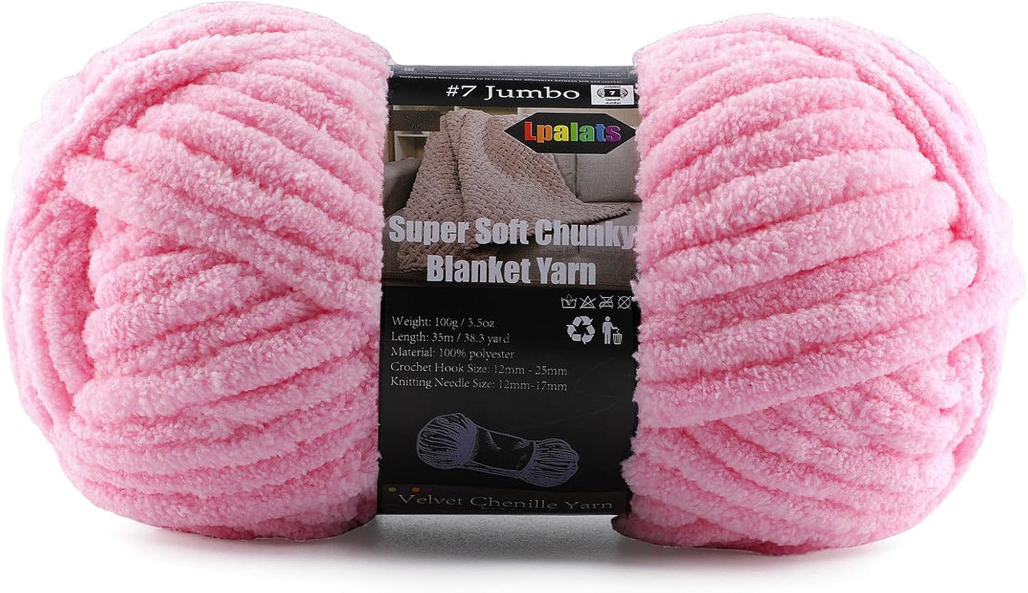 Super Soft Chunky Chenille Yarn for Crocheting & Knitting - 3.52oz/38.2yd per Skein, Ultra Plush Velvet Yarn for Baby Blankets, Amigurumi & Crafts, Deep Pink, 1 Skein