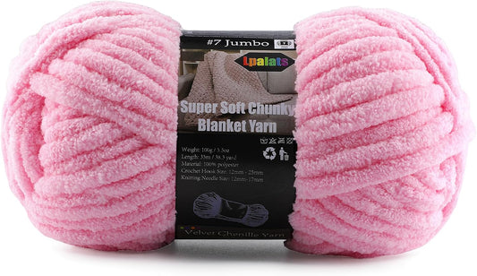 Super Soft Chunky Chenille Yarn for Crocheting & Knitting - 3.52oz/38.2yd per Skein, Ultra Plush Velvet Yarn for Baby Blankets, Amigurumi & Crafts, Deep Pink, 1 Skein