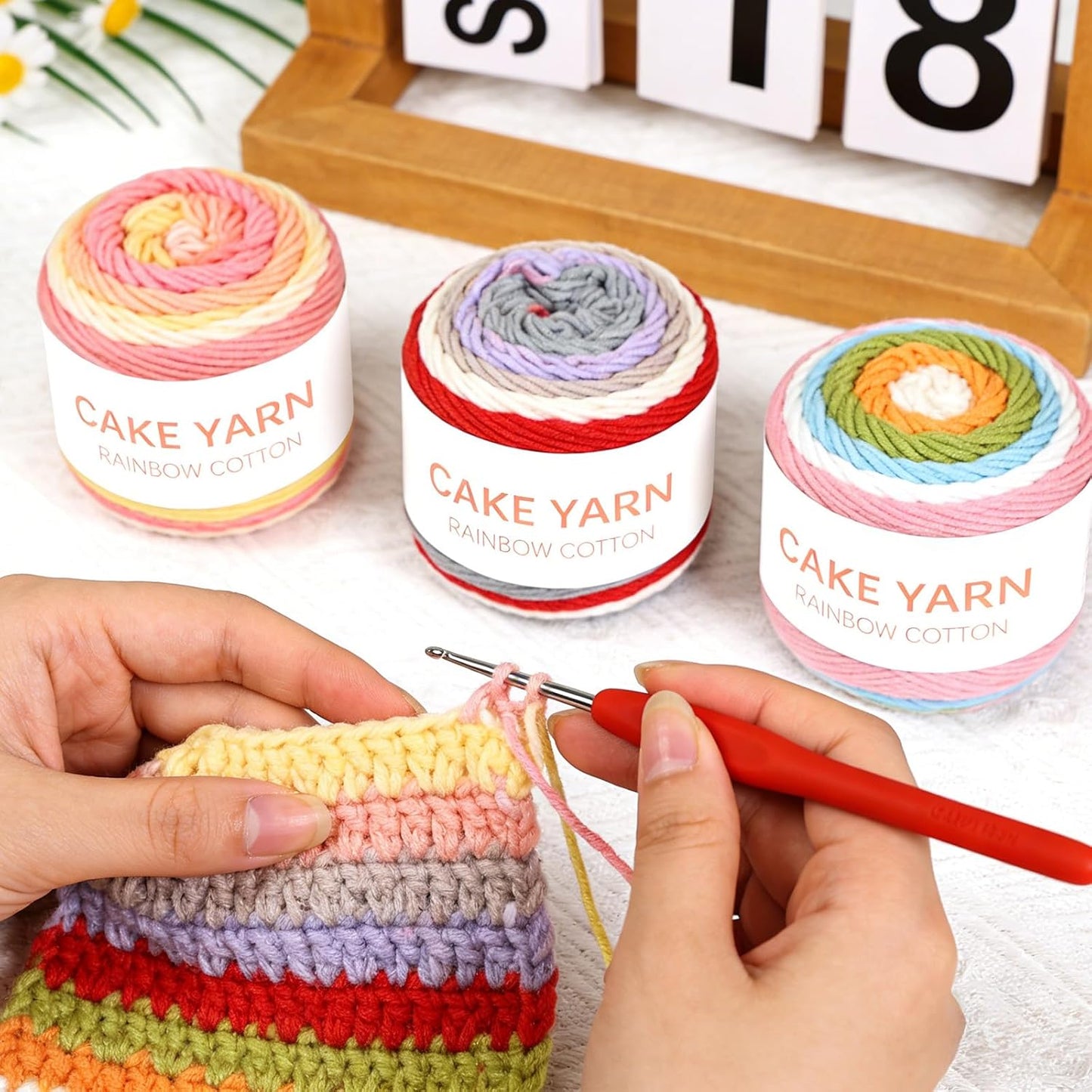 3 PCS Cake Yarn for Crocheting,100g Gradient Yarn for Making Colorful Crafts,Cotton and Acrylic Blended Crocheted Dolls, Scarves, Bags, Blankets and Other Handicrafts(Peach Blossoms)