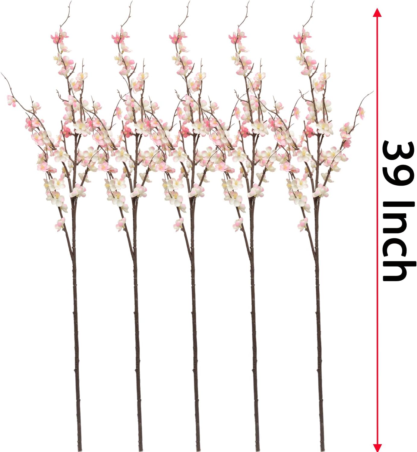 CLONG Artificial Cherry Blossom Branches for Vase Faux Cherry Blossom Stems Long Stem Artificial Flowers for Tall Vase (5, Pink)