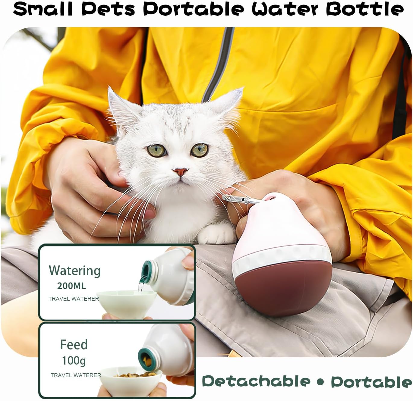 Dog Travel Water Bottle Detachable Bowl Leak Proof Portable ，Silicone Bottle Body，Collapsible and Suitable for Small Pets for Outdoor Walking, Hiking, Travel (Pink, 200ml)