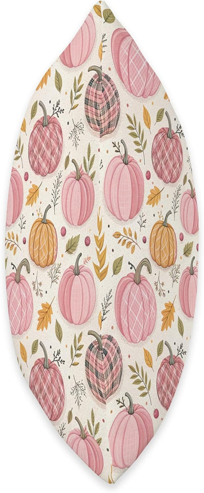 Pink Pumpkins, Fall Leaves, Plaid, Autumn Season Decoration Throw Pillow